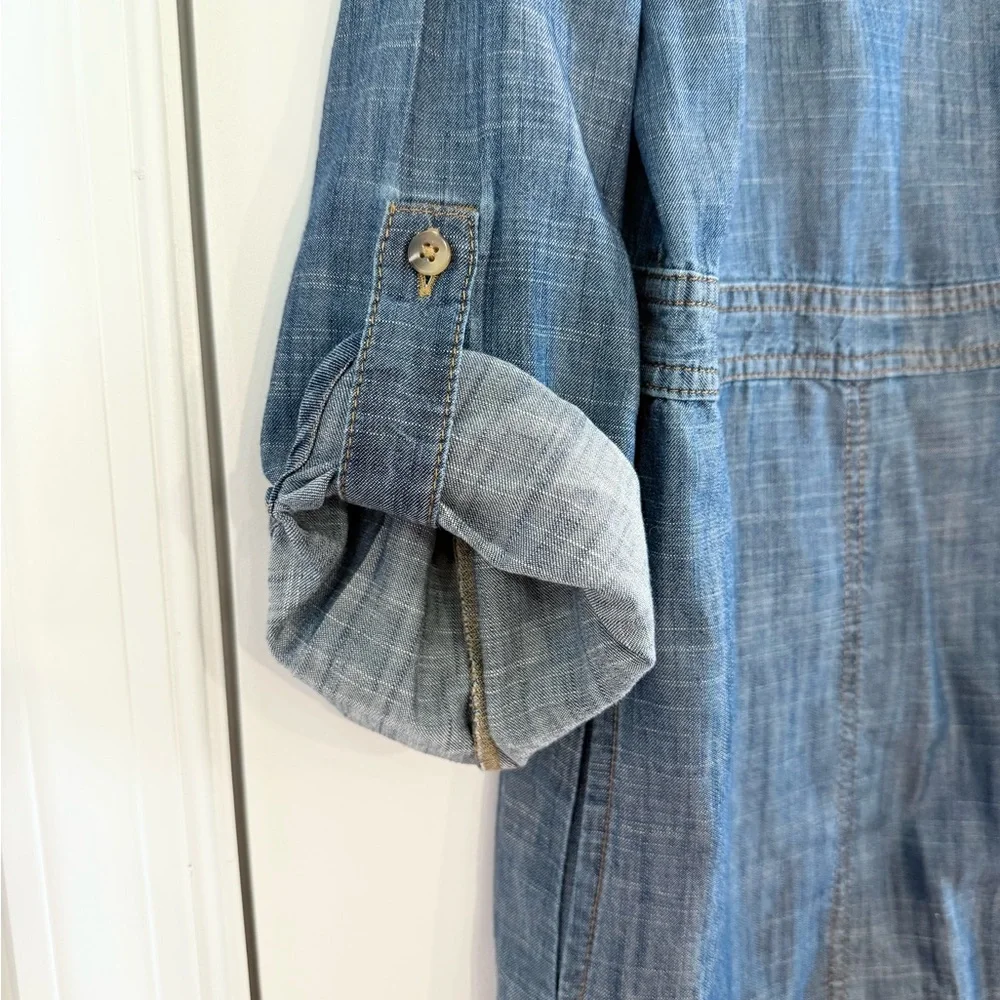 J. Jill Denim Chambray Dress Rolled Sleeve Size M - Picture 8 of 11